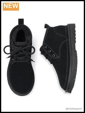 Genuine Suede Fur Lined Lace Up Ankle Boots for Women Winter Snow Boots